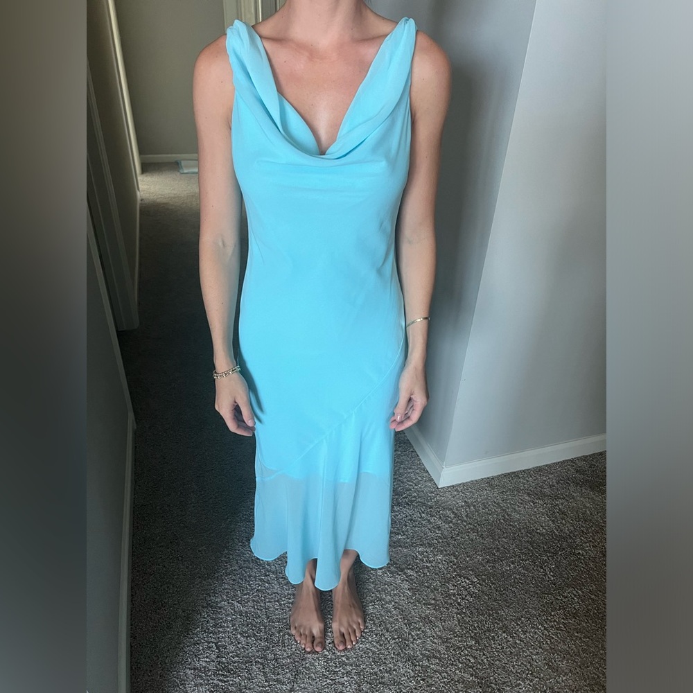 Blue Cowl Neck Midi Dress XS